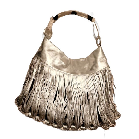 Katherine Kwei Eternity Knot Fringe Snakeskin Silver Handbag - Picture 4 of 12